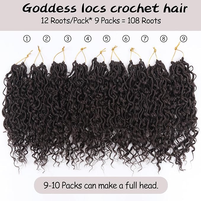 Goddess Locs Crochet Hair,10 Inch 9 Packs Synthetic Faux Locs Crochet Hair for Black Women,River Locs Hair Extensions Boho Style Pre looped Faux Locs with Curly Ends
