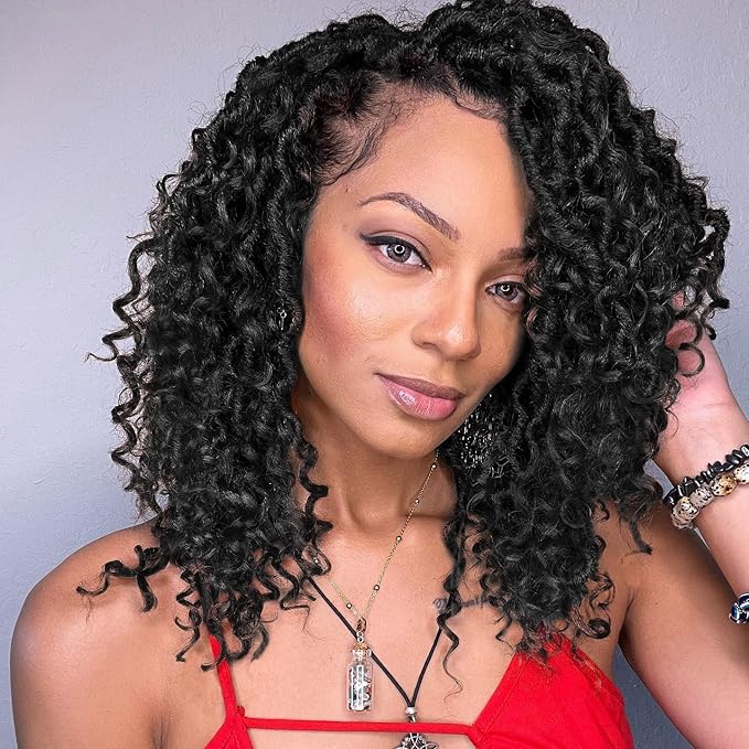 COOKOO Natural Black Goddess Crochet Hair - 10 Inch, 8 Packs Pre-looped Faux Locs with Curly Ends - Bohemian Locs Crochet Braids for Black Women