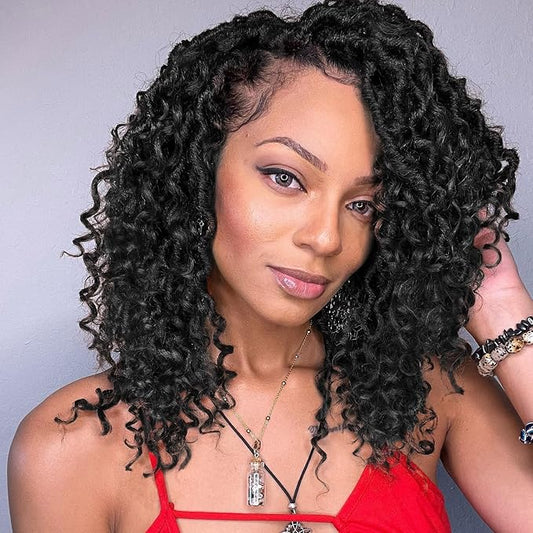 COOKOO Natural Black Goddess Crochet Hair - 10 Inch, 8 Packs Pre-looped Faux Locs with Curly Ends - Bohemian Locs Crochet Braids for Black Women