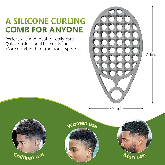 KOUPA Magic Silicone Curly Hair Brush, One Piece Twist Curl Comb for Afro Curls, Washable Hair Tool for Men Women, Grey, 1 Piece