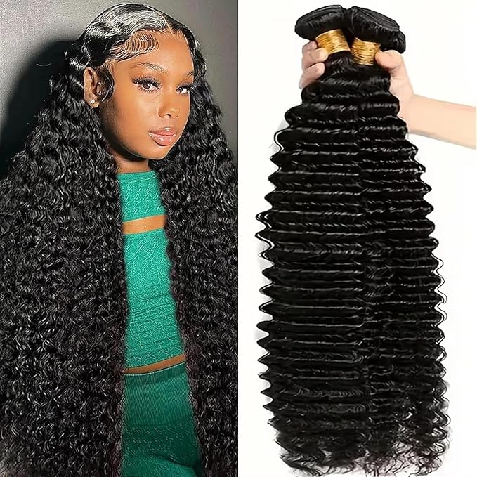 12A Human Hair Bundles Deep Wave 100% Unprocessed Brazilian Virgin Hair 4 Bundles Deep Curly Human Hair Extensions Quick Weave Human Hair (4 Bundlles Natural black, 18 20 22 24 Inch)