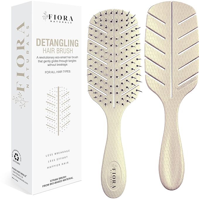 Detangler Brush by Fiora Naturals - 100% Bio-Friendly Detangling brush w/Ultra-Soft Bristles - Glide Through Tangles with Ease - For Curly, Fine, Black Natural, Women, Men, Kids - Dry and Wet Hair