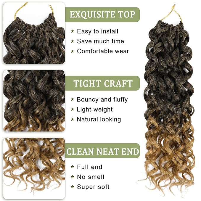 Vomella 8 Packs 14 Inch Curly Crochet Hair for Black Women Short Water Wave GoGo Curl Crochet Hair Beach Curl Synthetic Deep Twist Crochet Hair Extensions(T27#)