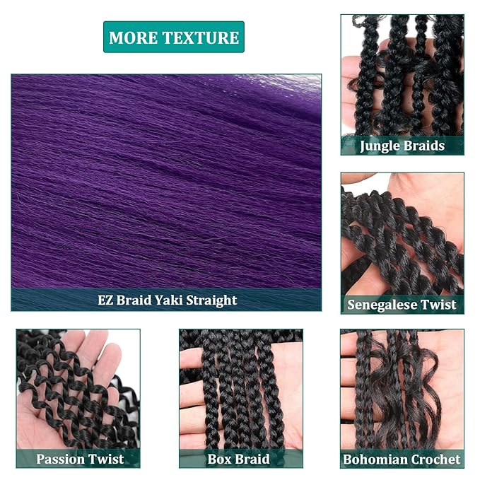 Purple Hair Extensions For Braids Kids Long Purple Braiding Hair Pre Stretched 26 Inch Synthetic Hair For Braiding Knotless Hypoallergenic Non Toxic Pre Sectioned Braiding Hair 3Packs