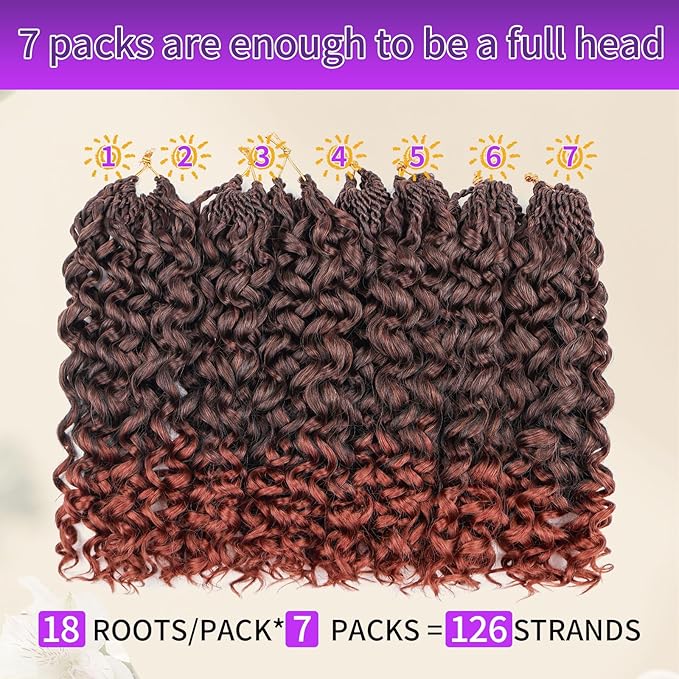 Gogo Curl Crochet Hair Protein Fiber Close to Human Hair 7 Packs Pre looped Water Wave Crochet Hair Deep Twist Synthetic Braiding Hair for Women (T350, 18Inch)