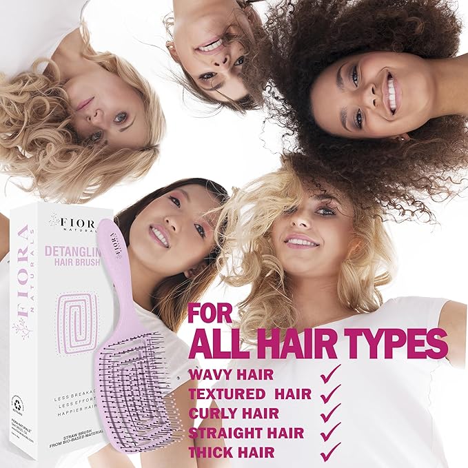 Fiora Naturals Paddle Hair Brush for Thick Hair - Detangler Brush for women - Vented Hairbrush for Gentle Detangling, Best Hair Brush for Wet or Dry Hair - Pink