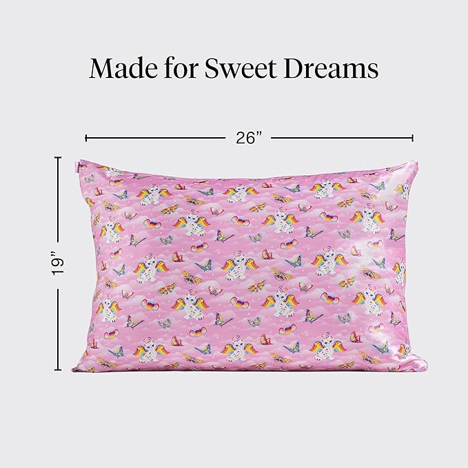 Kitsch x Lisa Frank Satin Pillowcase with Zipper for Hair & Skin, Softer Than Silk Pillow Cases Queen, Wrinkle-Free, Smooth and Cooling Satin Pillow Covers Standard/Queen Size 19x26 - Angel Kitty