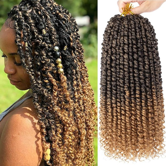 Xtrend 8 Packs Pre-twisted Passion Twist Crochet Hair 14 Inch Natural Pre-looped Crochet Braids Hair For Women Bohemian Synthetic Passion Braiding Hair Extension (8packs, T27#)