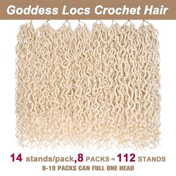COOKOO Blonde Goddess Locs Crochet Hair for Women 18 Inch 8 Packs Pre-looped Faux Locs Crochet Hair River Locs Crochet Hair with Curly Ends Boho Hippie Locs Crochet Braids Synthetic Hair 613#