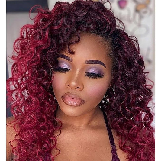 Leeven Curly Crochet Hair - 10 Inch, 8 Packs, Burgundy Gogo Curl, Ocean Wave, Ombre Red, Deep Twist, Bohemian Box Braids, Synthetic Water Wave Braiding Hair for Women