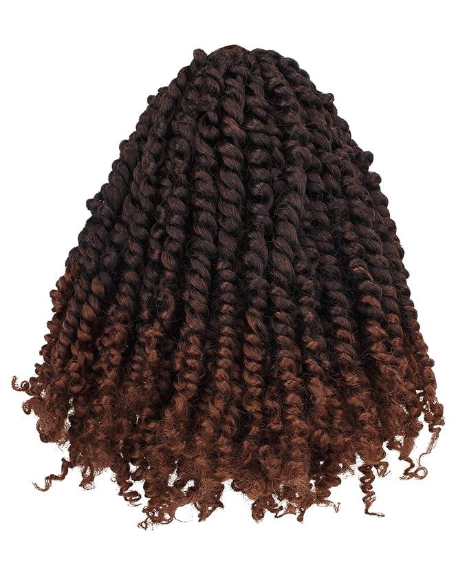8 Inch 7 Packs Pre Looped Pretwisted Passion Twist Crochet Hair for Black Women and Kids-Ombre Brown,Soft Hair Extensions Braided by Synthetic Spring Kinky Twist Bohemian Curl(T30)