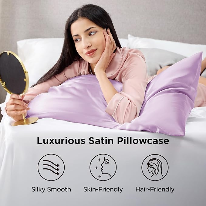 Bedsure King Size Satin Pillowcase Set of 2 - Lavender Silky Pillow Cases for Hair and Skin with Envelope Closure, Similar to Silk Pillow Cases, Gifts for Women Men, 20x36 Inches, 2pcs