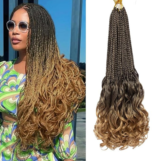 24 Inch 9 Packs French Curl Crochet Braids Ombre Honey Blonde Curly Goddess Box Braids Pre Looped Bohemian Crochet Hair for Women