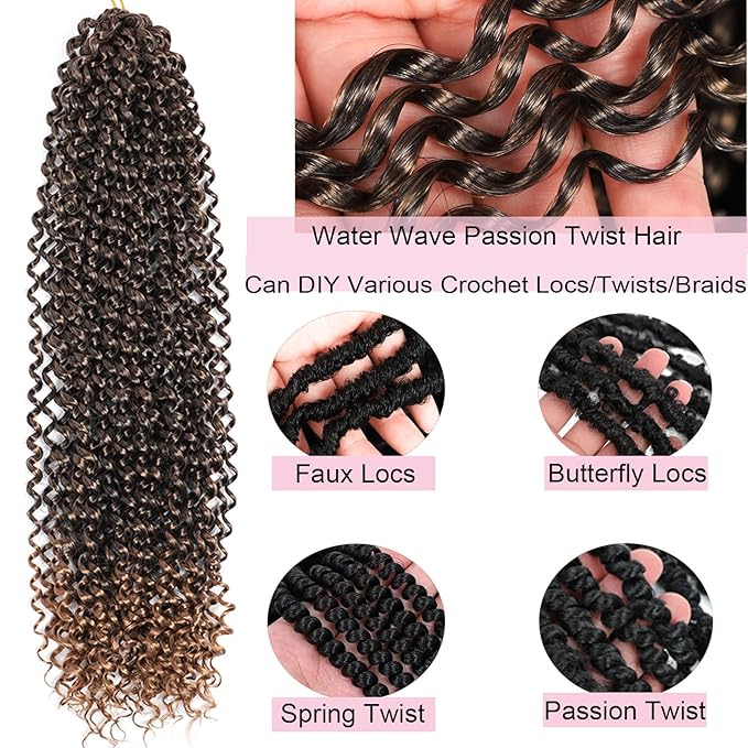 Passion Twist Hair,14 Inch Passion Twist Braiding Hair,7 Packs Water Wave Crochet Hair For Wrapping Passion Twists/Butterfly Locs/Spring Twist Crochet Braids Boho Crochet Hair(14 Inch,1B/27#)