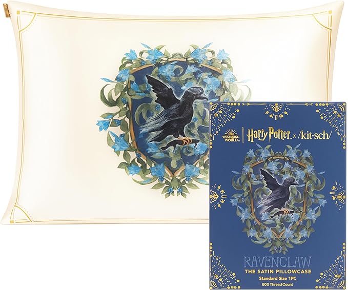 Kitsch x Harry Potter Ravenclaw Satin Pillowcase with Zipper – Double-Sided Crest Design – Better Than Silk Pillowcase – Perfect for Kids Rooms & Toddler Bed Time Pillow Case – Queen/Standard 19x26