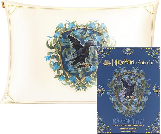 Kitsch x Harry Potter Ravenclaw Satin Pillowcase with Zipper – Double-Sided Crest Design – Better Than Silk Pillowcase – Perfect for Kids Rooms & Toddler Bed Time Pillow Case – Queen/Standard 19x26