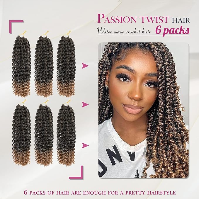 Dansama Passion Twist Hair Water Wave Braiding Hair for Butterfly Style Crochet Braids Bohemian Hair Extensions (12inch (Pack of 6), T1B/27)