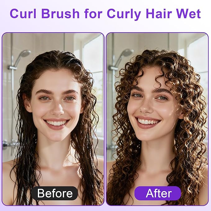 Curly Hair Brush, Curl Defining Brush with Soft Boar Bristles Detangling Tangled Glides, Wide-Teeth Design Effortlessly Shaping & Defining Curls, Curling Definer for Wet & Dry Hair (Purple)