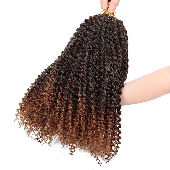 Dorsanee Ombre Brown Passion Twist Hair 14 Inch 7 Packs Water Wave Crochet Hair Long Bohemian Curly Braiding Hair for Butterfly Locs, Faux Locs, Boho Style Spring Twist Crochet Braids (T30#)