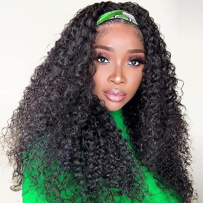 Smoothair Headband Wig Human Hair Kinky Curly Headband Wigs for Black Women Human Hair Wigs Glueless 24 Inch None Lace Front Wigs 150% Density (No Mixed)
