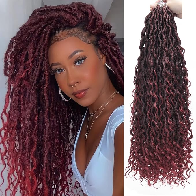 8Packs Goddess Locs Crochet Hair 22Inch Crochet Locs,Boho Faux Loc With Curly Ends River Hippie Bohemian Loc Crochet Hair for Black Women(1B/BUG, 22inch(Pack of 8))
