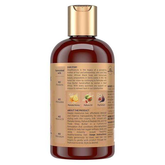 SheaMoisture Hydration Hair Milk Manuka Honey and Mafura Oil for Dry Hair to Hydrate and Style Hair 8 oz