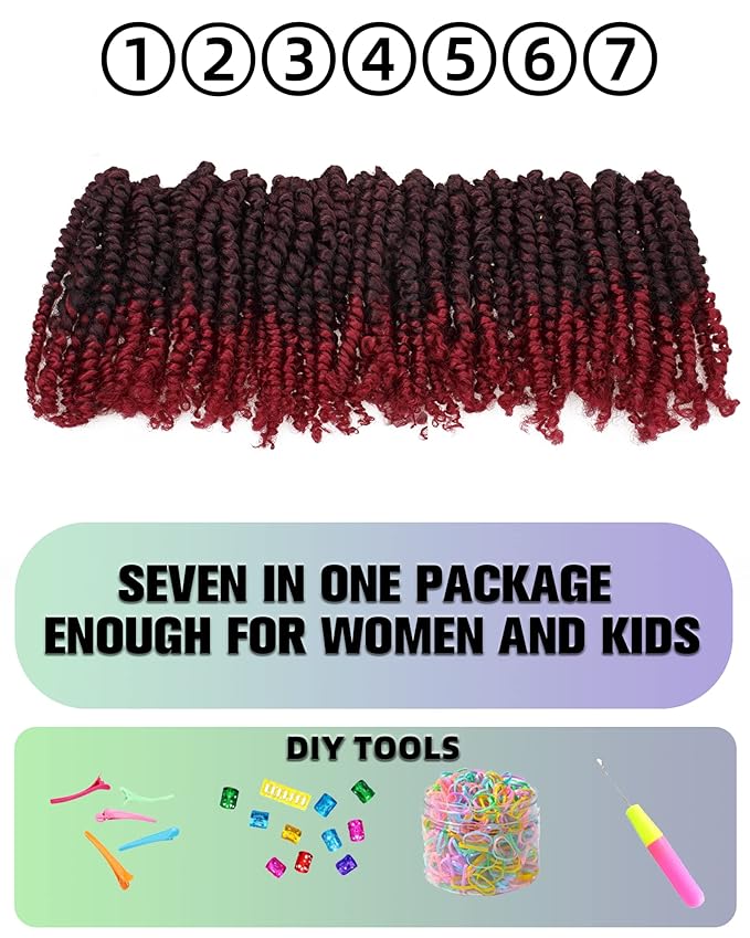 Super Short Passion Twist Crochet Hair for Black Women and Kids-6 Inch 7 Packs Ombre Burgundy Pre Looped Pre-twisted Passion Twist Hair,Bob Spring Kinky Twist Bohemian Curl(6"-7P,TBUG)