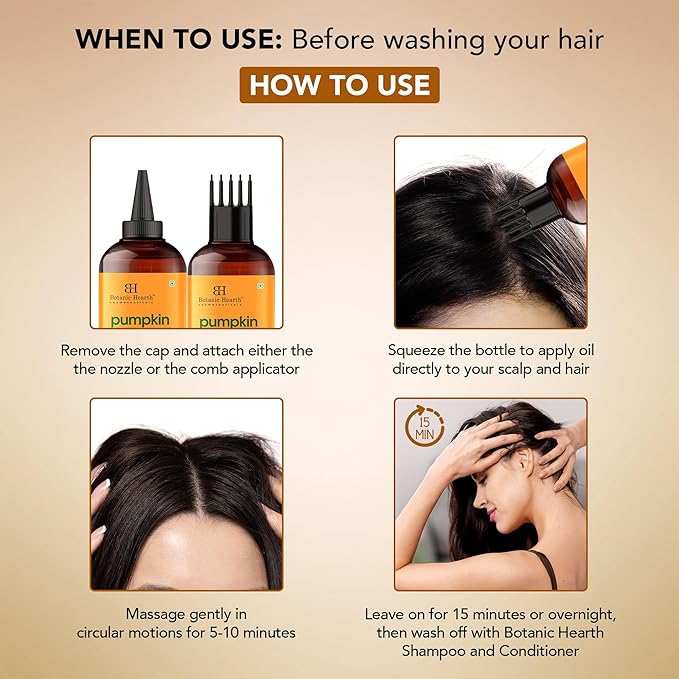 Botanic Hearth Hair Oil for Hair Growth & Home Hair Perm Kit | Strengthening Dry, Frizzy, Damaged Hair & Scalp Treatment | All Hair Types | Pumpkin & Castor Hair Oil - 6.7 Fl Oz