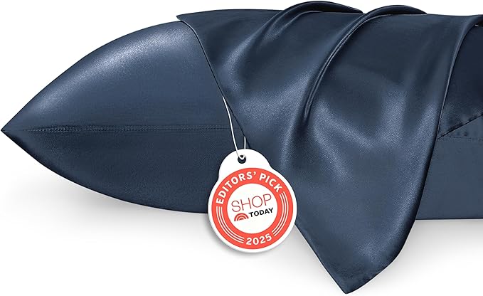 Bedsure King Size Satin Pillowcase Set of 2 - Blue Silky Pillow Cases for Hair and Skin with Envelope Closure, Similar to Silk Pillow Cases, Gifts for Women Men, 20x36 Inches, 2pcs