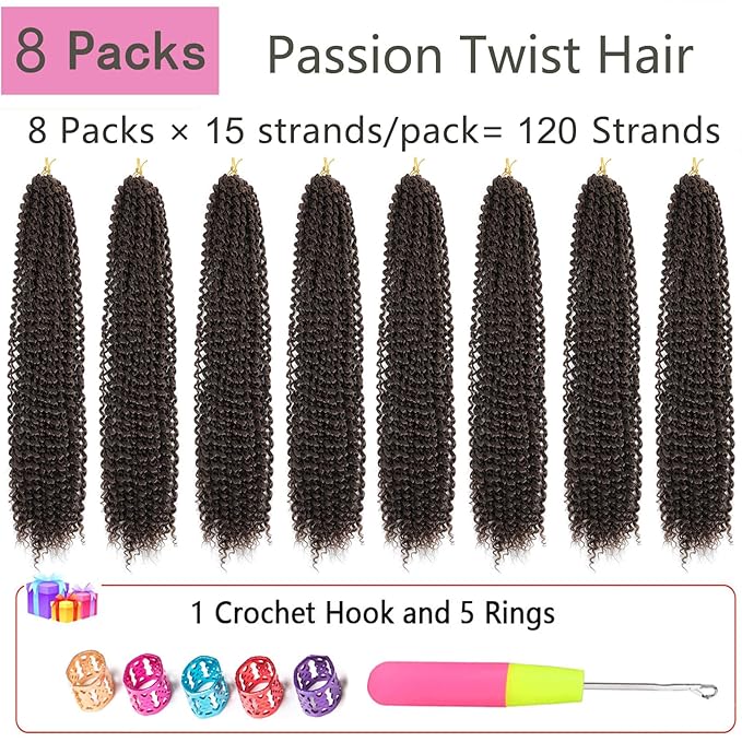 Passion Twist Hair 24 Inch 8 Packs Passion Twist Crochet Hair Braiding Hair Long Bohemian Spring Twist Hair Crochet Braids Synthetic Hair Extension (24 Inch, 33#)