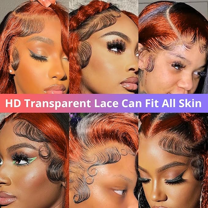 200% Density Wear And Go 9x6 Glueless Wigs Human Hair Pre Plucked Pre Cut For Beginners Ginger Body Wave Lace Front Wigs Human Hair For Black Women HD Lace Closure Colored Glueless Wig(20 INCH)