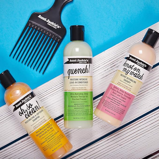 Aunt Jackie's Curls and Coils Quench Moisture Intensive Leave-In Hair Conditioner for Natural Curls, Coils and Waves, Enriched with shea Butter, 16 oz