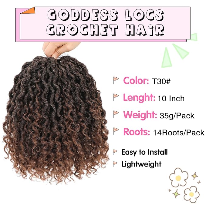Fulcrum Goddess Locs Crochet Hair 10 Inch, 8 Packs New Faux Locs Crochet Hair for Black Women, Crochet locs with Curly Ends (10Inch (Pack of 8), T30#)