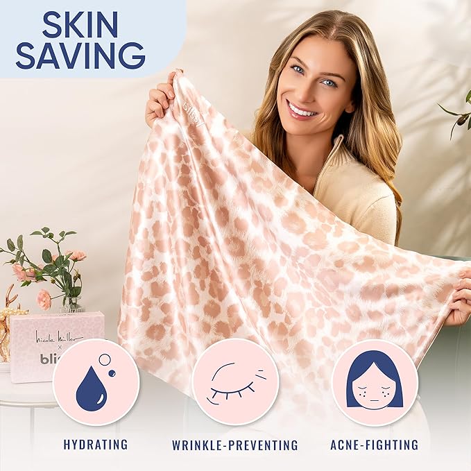 Blissy Silk Pillowcase - 100% Pure Mulberry Silk - 22 Momme 6A High-Grade Fibers - Silk Pillow Cover for Hair & Skin - Regular, Queen & King (Nicole Miller - Mauve Cheetah, Standard)