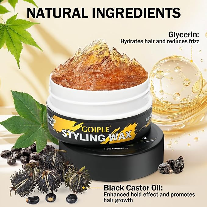 Edge Control for Black Women with Castor Oil & Biotin - Strong Hold Braiding Curly Hair Gel Edge Control Wax - Hair Styling Wax Non-Greasy, Non-Flaking, Supports Hair Growth, For All Hair Types 5.3 OZ