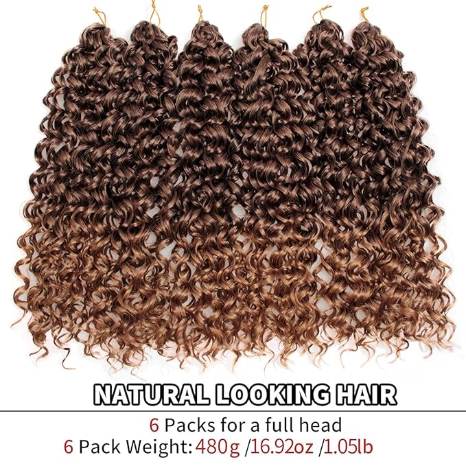 QRHSUKA Curly Crochet Hair GoGo Curl Crochet hair for Women Deep Wave Braiding hair,Synthetic Bohemian Crochet Braid Water Wave Crochet hair Extensions (18 inch(Pack of 6), T33/27)