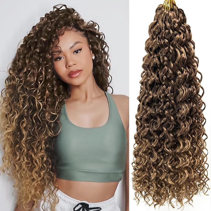 YXCHERISHAIR Curly Crochet Hair GoGo Curl Crochet hair for Women Deep Wave Braiding hair,Synthetic Bohemian Crochet Braid Water Wave Crochet hair Extensions(8Packs, 28Inch,33/27)