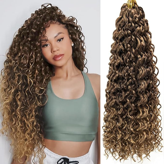 YXCHERISHAIR Curly Crochet Hair GoGo Curl Crochet hair for Women Deep Wave Braiding hair,Synthetic Bohemian Crochet Braid Water Wave Crochet hair Extensions(8Packs, 28Inch,33/27)