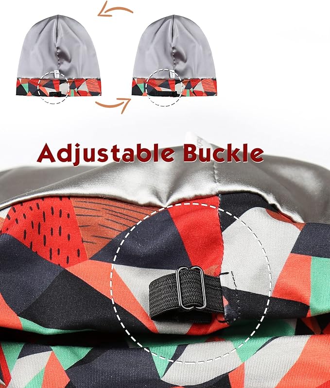 Adjustable Satin Lined Sleep Cap for Dreadlocks Curly Hair Large Head-Stay On Overnight