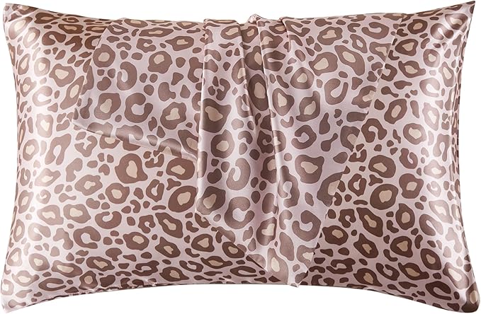 Satin Pillowcase for Hair and Skin, Soft and Cooling Similar to Silk Pillow Cases 2 Pack with Envelope Closure Standard Size Satin Pillow Covers, Gift for Women(20"x26", Leopard, Pink)