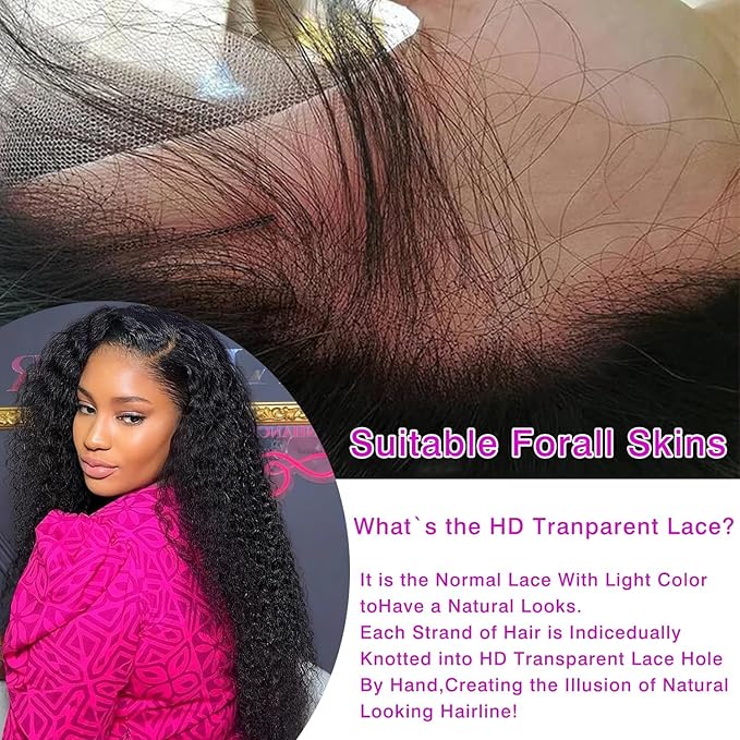 Deep Wave Lace Front Wigs Human Hair 13x6 HD Transparent Lace Front Wigs Human Hair 200% Density Deep Curly Human Hair Wig Pre Plucked Deep Wave Frontal Wigs Natural Color 28 Inch
