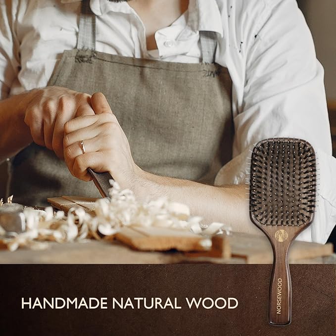 Boar Bristle Hair Brush Set, Soft Bristle Detangler for Long, Short, Thin, Curly, Straight, or Wavy,Hairbrush for Enhancing Shine,Great for Men, Women, and Kids