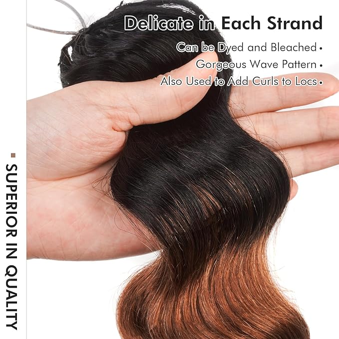 ToyoTress Ocean Wave Feather Crochet Human Hair - 12 Inch 50G Invisible Knotless Water Deep Wave Crochet Human Hair For Black Women Ombre Brown Braiding Hair (12 Inch, OT30-50G)