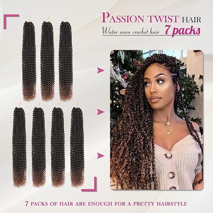 Dansama Passion Twist Hair Water Wave Braiding Hair for Butterfly Style Crochet Braids Bohemian Hair Extensions (24inch (Pack of 7), T1B/30)