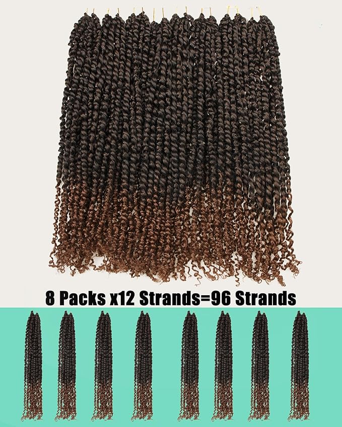 20 Inches 8 Packs Pre Looped Passion Twist Crochet Hair for Black Women-Ombre Brown,Super Long Hair Extensions Braided by Synthetic Spring Kinky Twist Curls Ends(20"-8 Packs,T30)