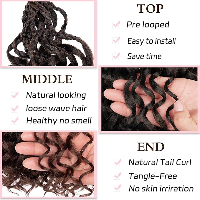 XTREND 18 Inch Gogo Curl Crochet Hair, 8 Packs, Pre-looped Ocean Wave, Beach Curl, Bohemian Water Wave, Curly Synthetic Braiding Hair for Women, 16Strands/pack, T30#