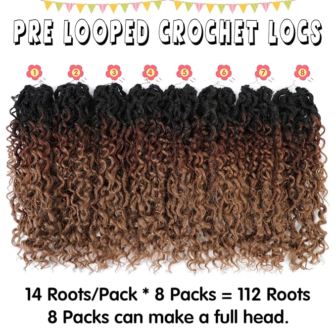 Fulcrum Goddess Locs Crochet Hair 14 Inch, 8 Packs New Faux Locs Crochet Hair for Black Women, Crochet locs with Curly Ends (14Inch (Pack of 8), 1B/30/27#)
