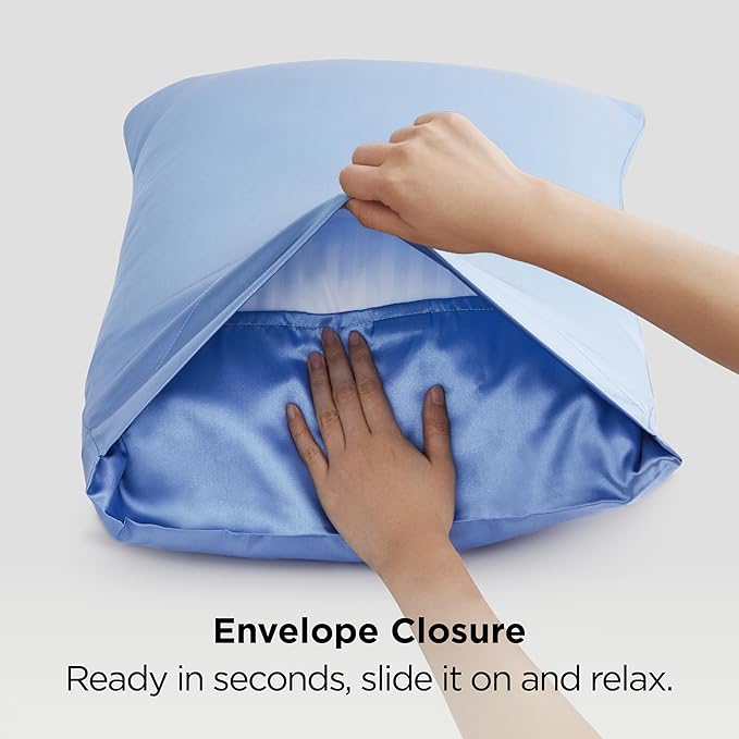 Bedsure Satin Pillowcase for Hair and Skin Queen - Sky Blue Silky Pillowcase 2 Pack with Envelope Closure, Similar to Silk Pillow Cases, Gifts for Women Men, 20x30 Inches, 2pcs