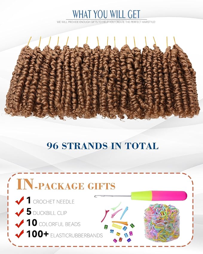 Short Passion Twist Crochet Hair for Black Women and Kids,Pre-Twisted Pre Looped Passion Twist Hair,4 Inch 8 Packs Blonde Short Bob Spring Twist Bohemian Braids Hair Extensions(4"-8P,27#)