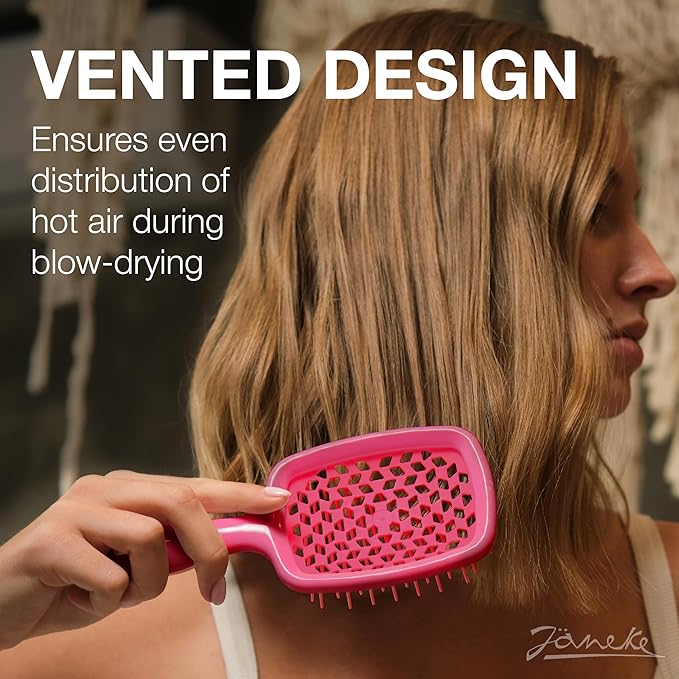 Janeke Superbrush Detangling Brush for Soft Smoothing Hair Brushing with Anti-Static Bristles - Vented Wet Hair Brush for Blow Drying Use - for Curly, Thick, Wavy, Fine Hair Types (Bright Pink)